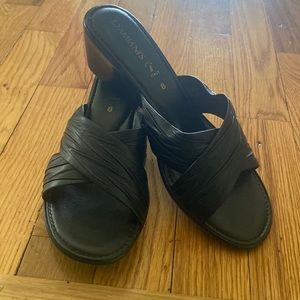 Made in Italy Black leather wedge sandals